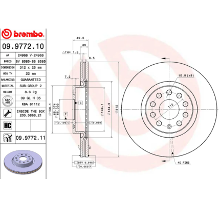 DISCO DE FRENOS DELANTERO AUDI A3 / VOLKSWAGEN MARCA BREMBO