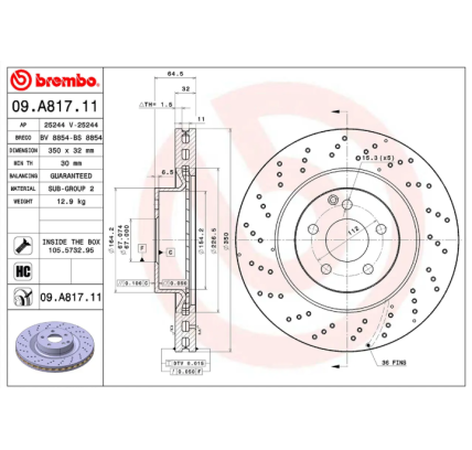 DISCO DE FRENOS DELANTERO MERCEDES BENZ E500 / S250 / S320 / S350 MARCA BREMBO